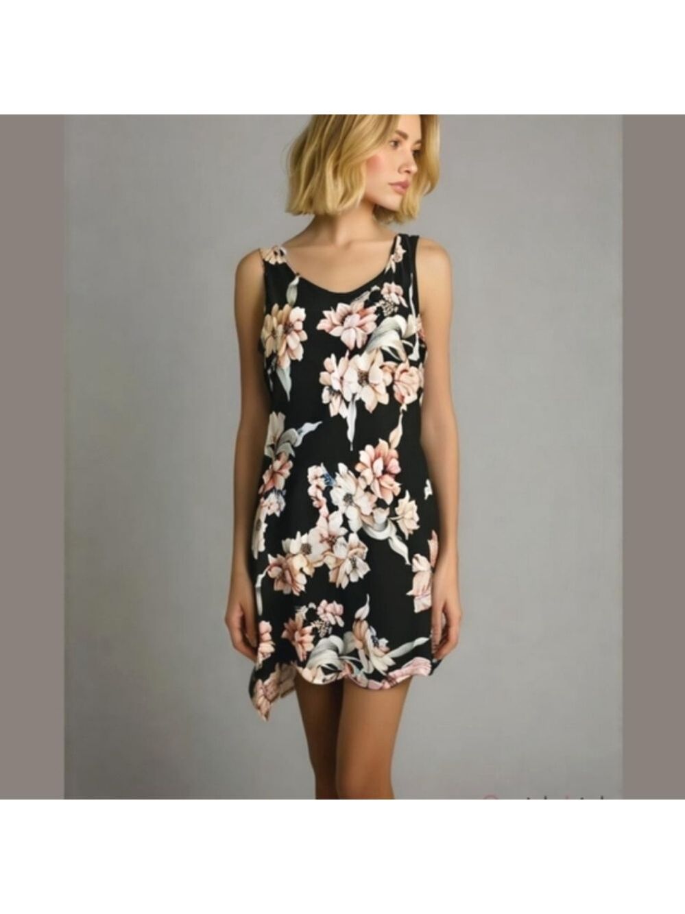 NWOT Satin black and Floral slip chemise nightgown